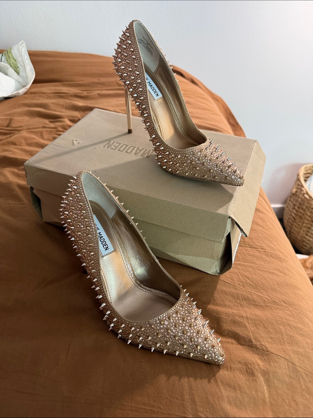 Steve Madden Rose Gold Studded Pointed-Toe Stiletto Pumps
